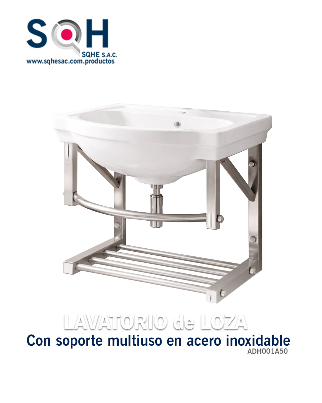 Lavatorio de loza con soporte multiuso en acero inoxidable ADH001A50 - Imagen 3